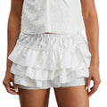Women’s Shorts 3D Wrinkled Layered Ruffle Elastic Waist - WHITE / S