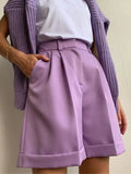 Women’s Shorts Cotton High Waist Casual - Purple / L