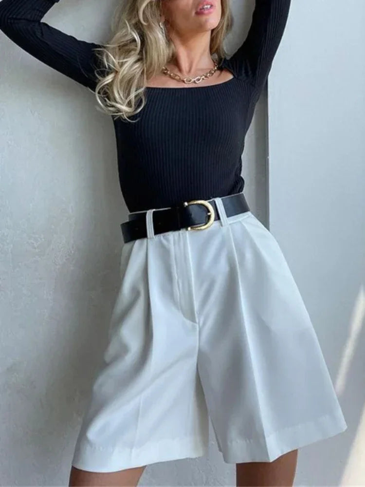 Women’s Shorts Cotton High Waist Casual - White / M