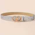 Women’s Silver Fashion Double Ring Carved Buckle Metal Belt - 112CM