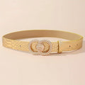 Women’s Silver Fashion Double Ring Carved Buckle Metal Belt - Gold / 122cm