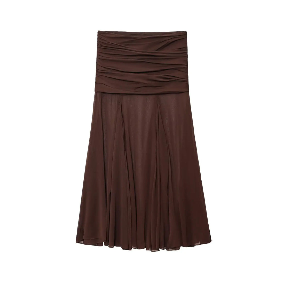 Women’s Simple and Comfortable Translucent Pleated Design Mid-length Skirt - Dark Brown / XS