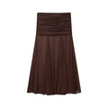 Women’s Simple and Comfortable Translucent Pleated Design Mid-length Skirt - Dark Brown / XS