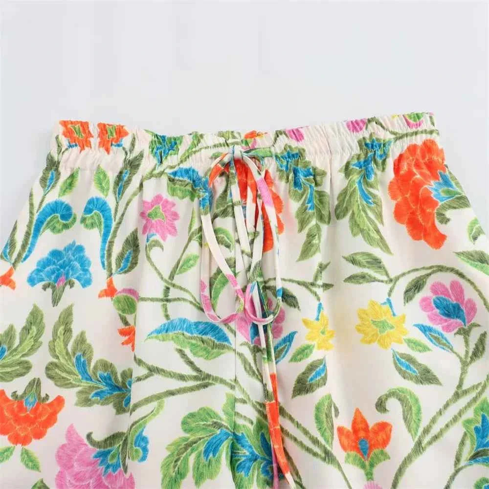 Women's Simple and Elegant Flip Collar Printed Shirt Mid Waist Straight Leg Pants Casual Set