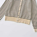 Women's Simple Round Neck Long sleeved Striped Fine Knitted Cardigan