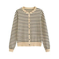 Women's Simple Round Neck Long sleeved Striped Fine Knitted Cardigan