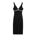 Women’s Simple Slim-fit Contrast Colors Decorative Layer Dress - Other