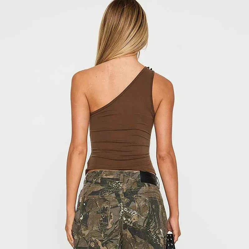 Women'S Single Shoulder Shrink Sleeveless Tank Tops