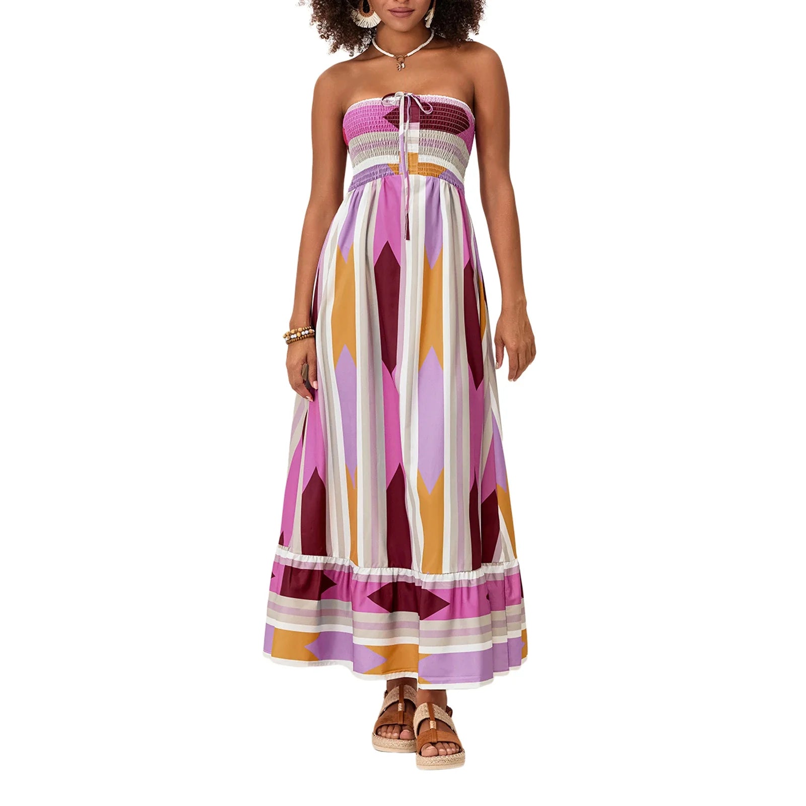 Women’s Sleeveless Strapless Long Dress Bohemian - A / M