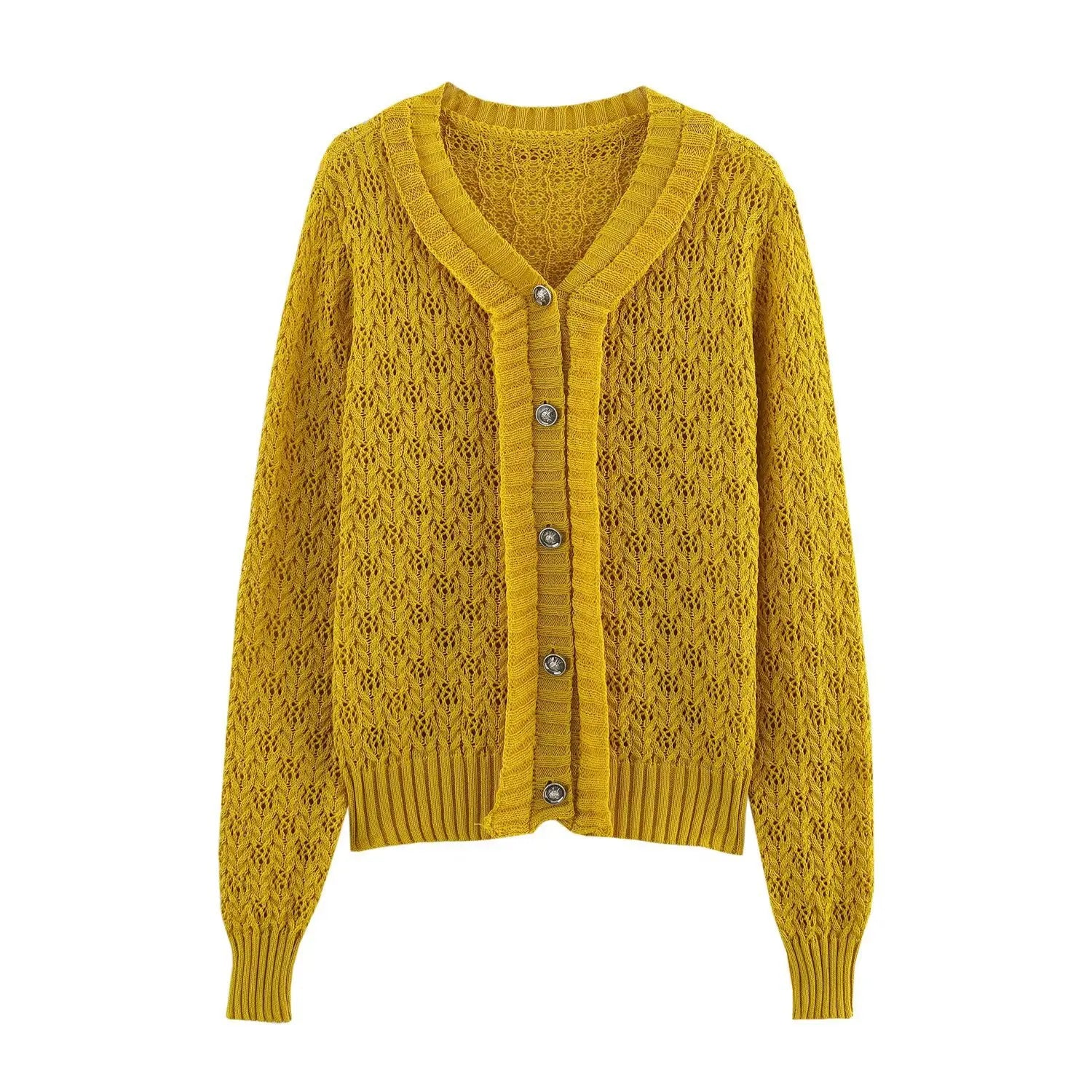 Women’s Slim Fit Knitted Cardigan V-neck Long Sleeve - Yellow cardigan / M