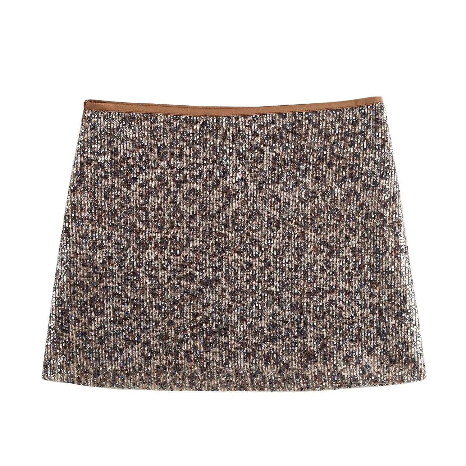 Women’s Slim Fit Sequin Inlaid High Waisted Mini Skirt