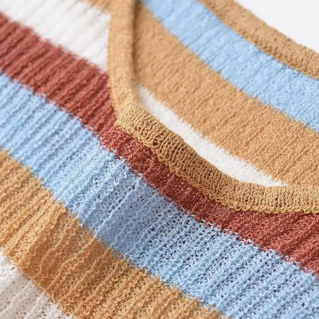 Women’s Slim-fit Striped Knitted Vest Skirt Set