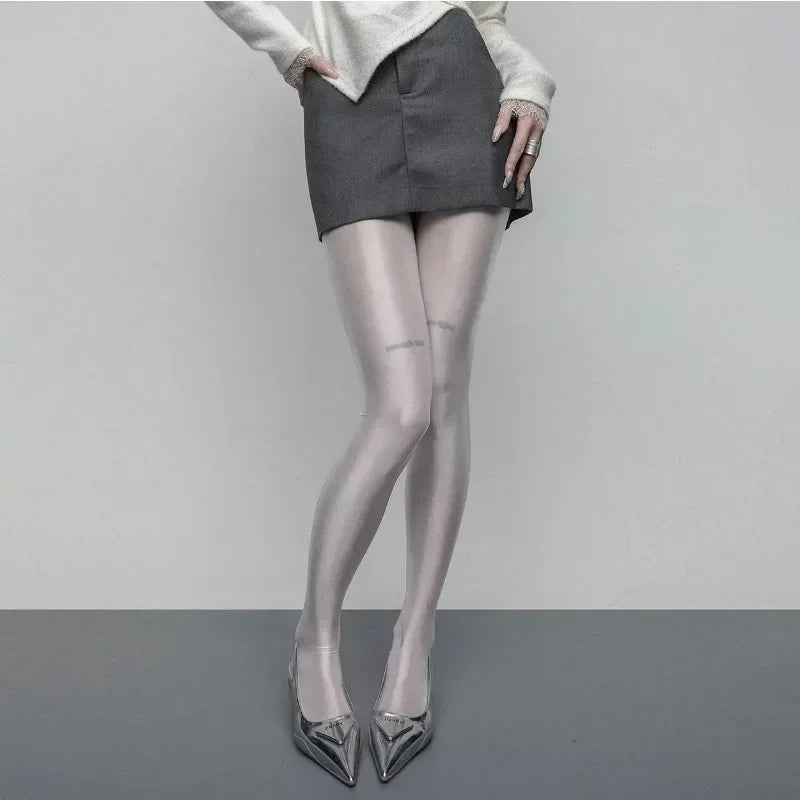 Women’s Slim Solid Tights High Waist Super Elastic - White / L