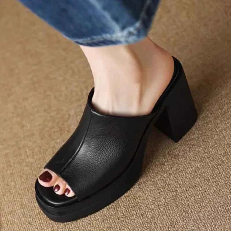 Women's Slippers High Heels Thick Bottom Round Head Open Toe Sandals