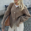 Women’s Solid Color Cardigan Fuzzy Long Sleeve Button Down Sweater
