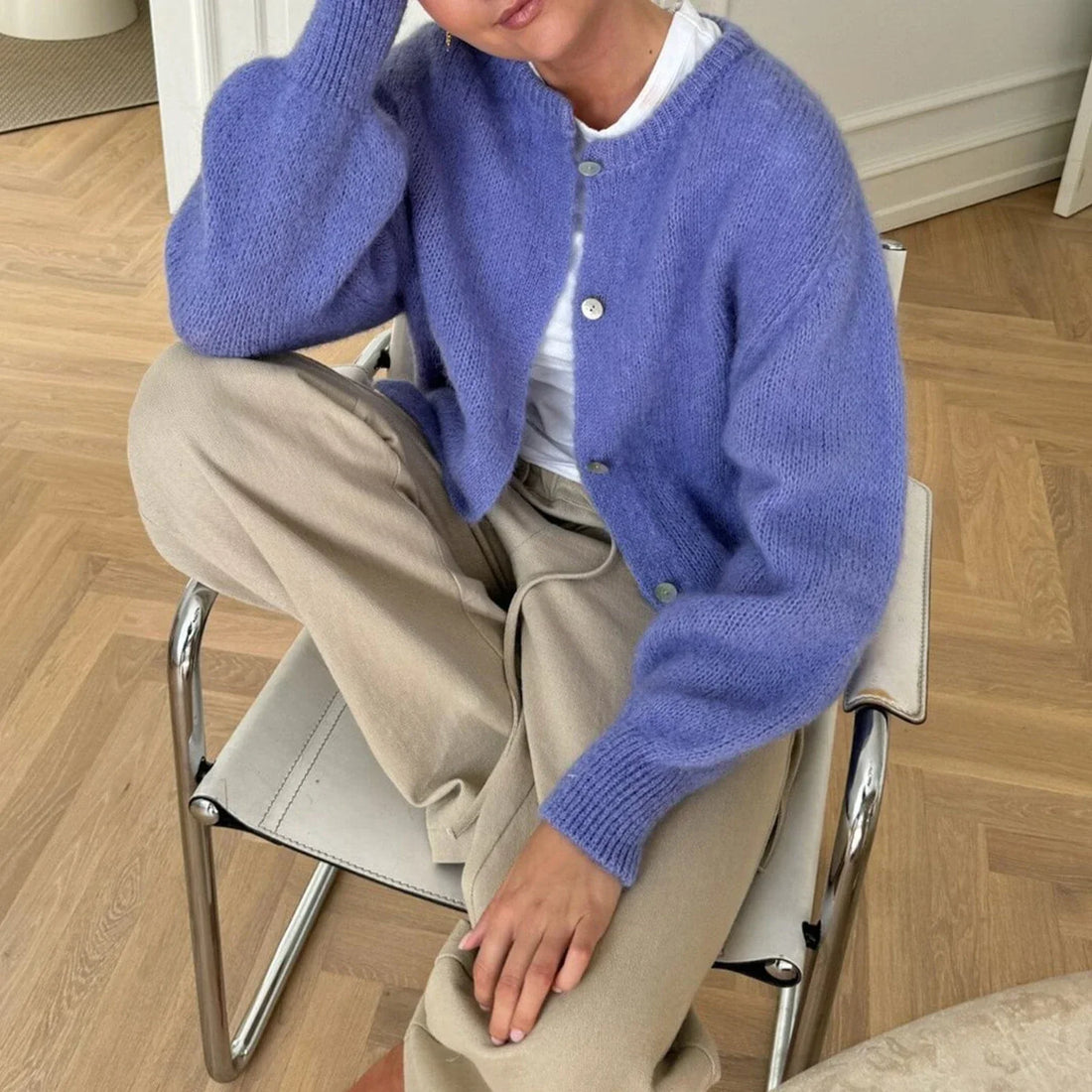 Women’s Solid Color Cardigan Fuzzy Long Sleeve Button Down Sweater