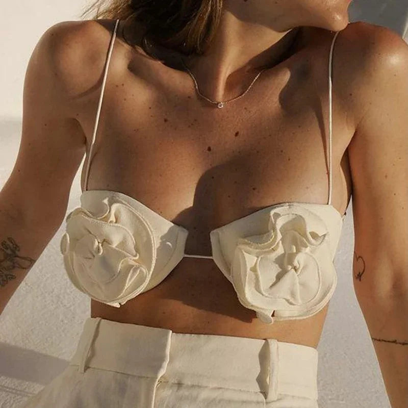 Women’s Solid Color Flower Bra Camisoles - APRICOT / S