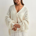 Women’s Solid Color Knit Cardigan - WHITE / S
