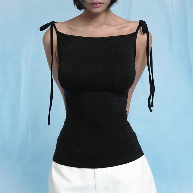 Women’S Solid Color Lace-Up Strapless Camisole