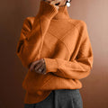 Women’s Solid Color Loose Pullover Knitted Sweater - Orange / XL