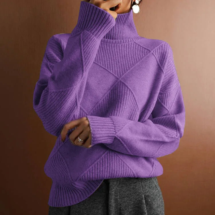 Women’s Solid Color Loose Pullover Knitted Sweater - Purple / L
