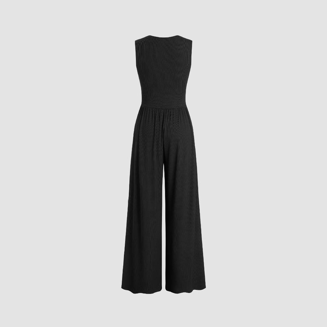 Women’s Solid Color Loose Sleeveless Knitted Jumpsuit - 2XL / Black - electronic accessories