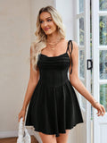 Women’s Solid Color Pleated Design Lace-Up Halter Dresses - L - electronic accessories