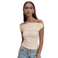 Women’s Solid Color Pleated Off-shoulder Slim Top - electronic accessories