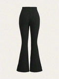 Women's Solid Color Ribbed Flared Leggings