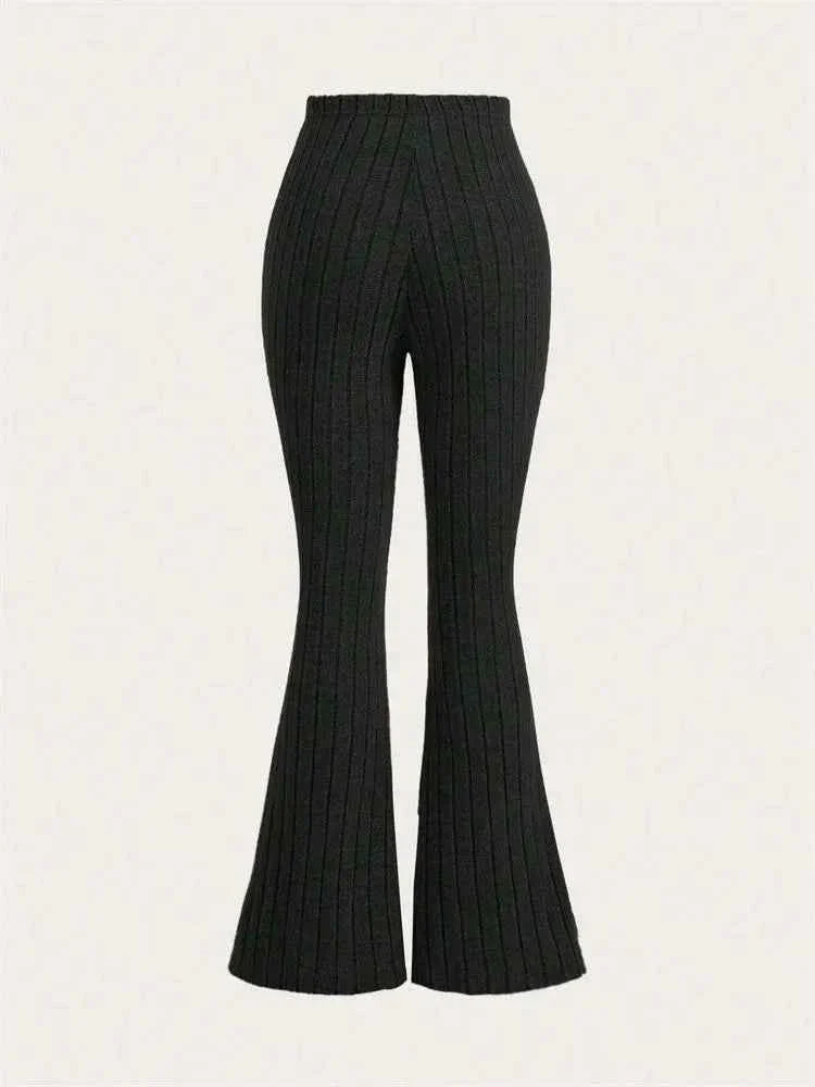 Women's Solid Color Ribbed Flared Leggings