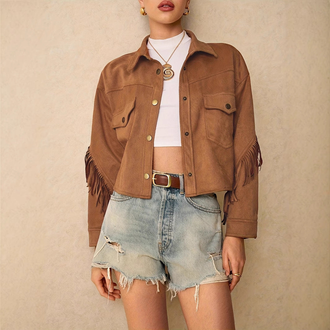Women’s Solid Color Shoulder Down Long Sleeved Casual Jacket - Other