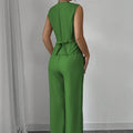 Women’s Solid Color Single Breasted Off Shoulder Vest And Wide Leg Pants Set - electronic accessories