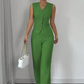 Women’s Solid Color Single Breasted Off Shoulder Vest And Wide Leg Pants Set - Green / M - electronic accessories