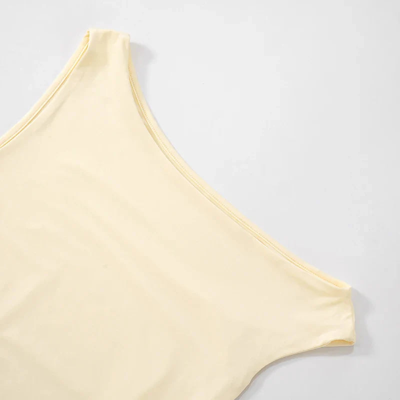 Women’S Solid Color Slant Shoulder Sleeveless Metal Button Short Dress Set