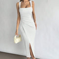 Women’s Solid Color Sleeveless Generous Collar Slit Slim Fit Dress - electronic accessories
