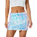 Women’s Solid Color Sparkle Sequin Skirt - Blue / XL