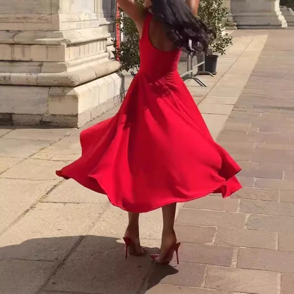 Women’s Solid Color Square Collar Sling Dress - electronic accessories
