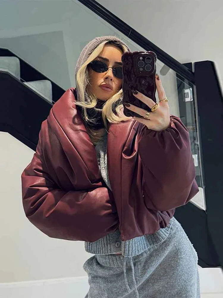 Women's Solid Leather Cotton Jacket