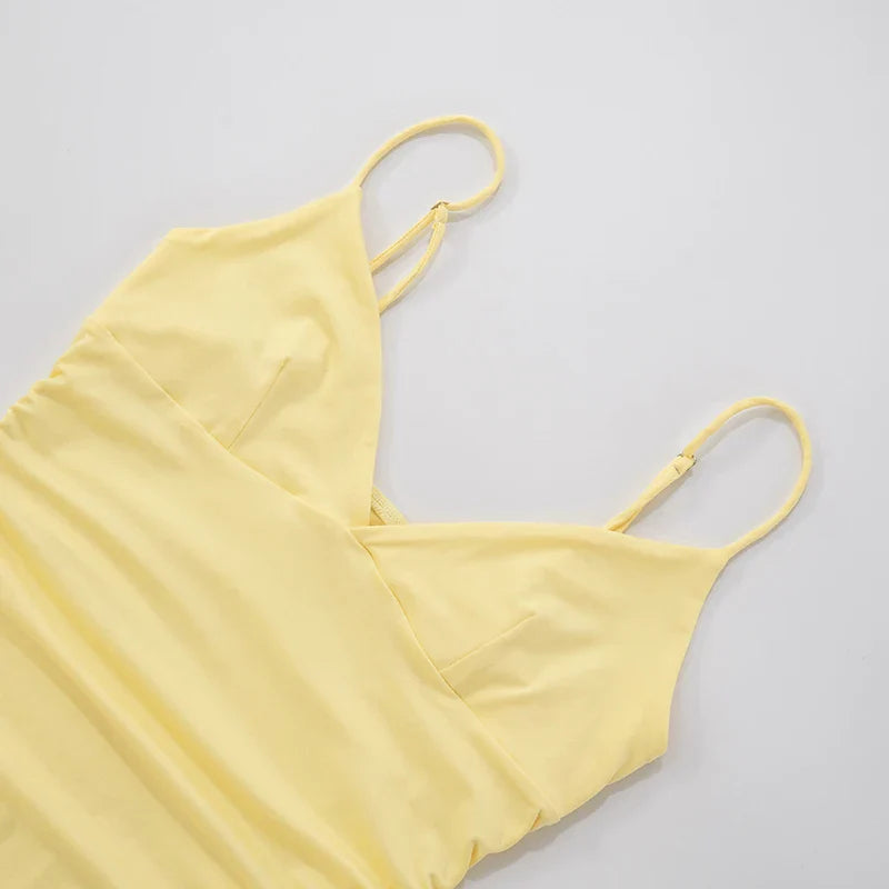 Women’S Spaghetti Straps V-Neck Ruffled Dress