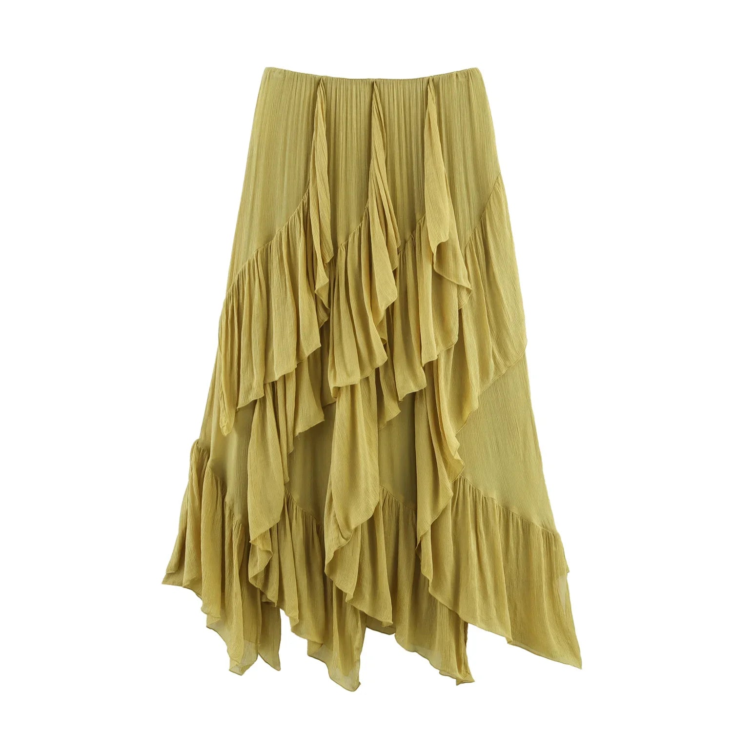 Women’s Splicing Irregular Versatile Solid Color Temperament Half Skirt - Olive green / M