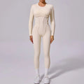 Women’s Sports Bodysuit Kit Yoga Fitness Jumpsuit - Beige / L