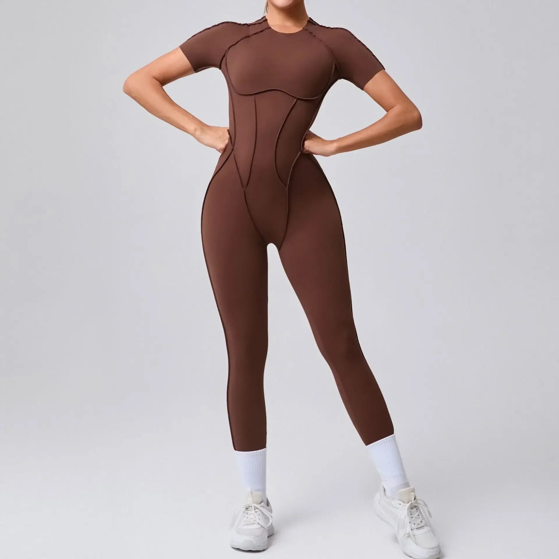 Women’s Sports Bodysuit Kit Yoga Fitness Jumpsuit - coffee 2 / M
