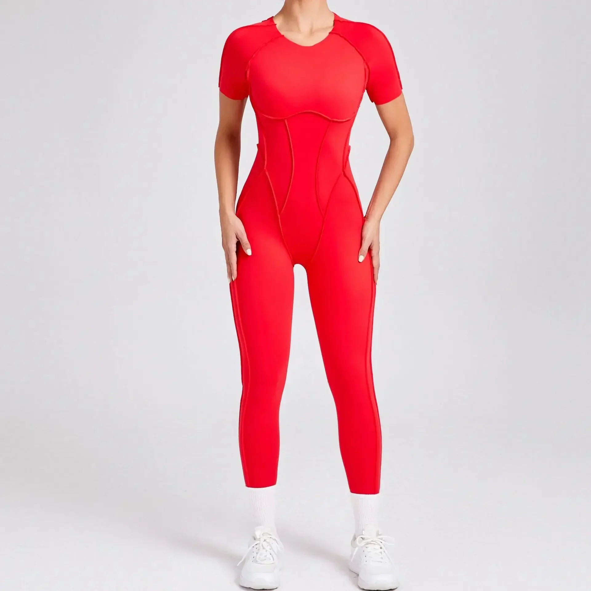 Women’s Sports Bodysuit Kit Yoga Fitness Jumpsuit - Red 2 / M