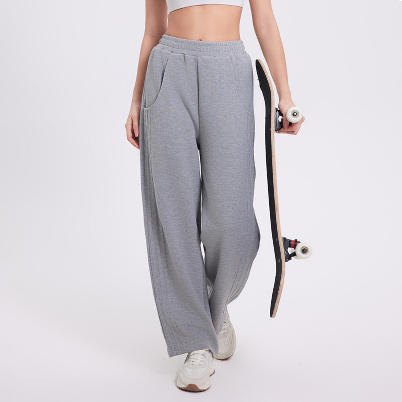 Women’s Sports Fashion Casual Straight Pants - Flower Gray / L - Other