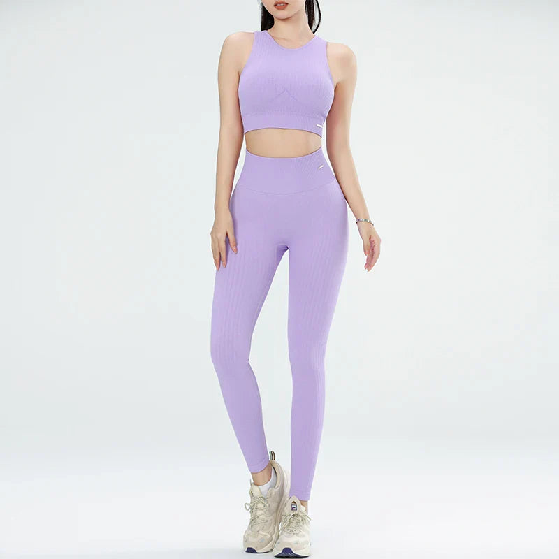 Women’s Sports Fitness Suit Yoga Running Shock Bra Underwear Slim Leg Lift Hip Tight - Purple / S