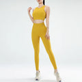 Women’s Sports Fitness Suit Yoga Running Shock Bra Underwear Slim Leg Lift Hip Tight - Yellow / S
