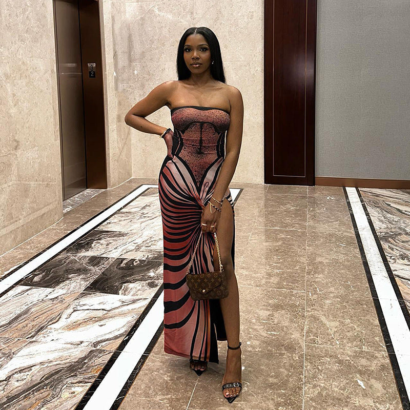 Women’s Spring Clothing Tube Top Dress High Slit Long - Other