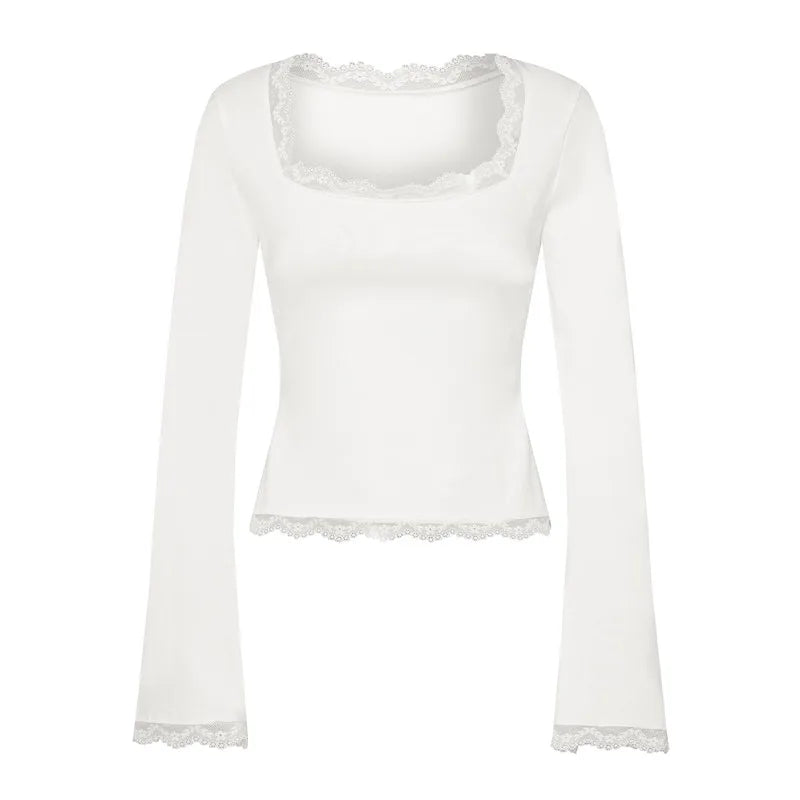Women’s Spring Lace Trim Tee Shirt Blouses