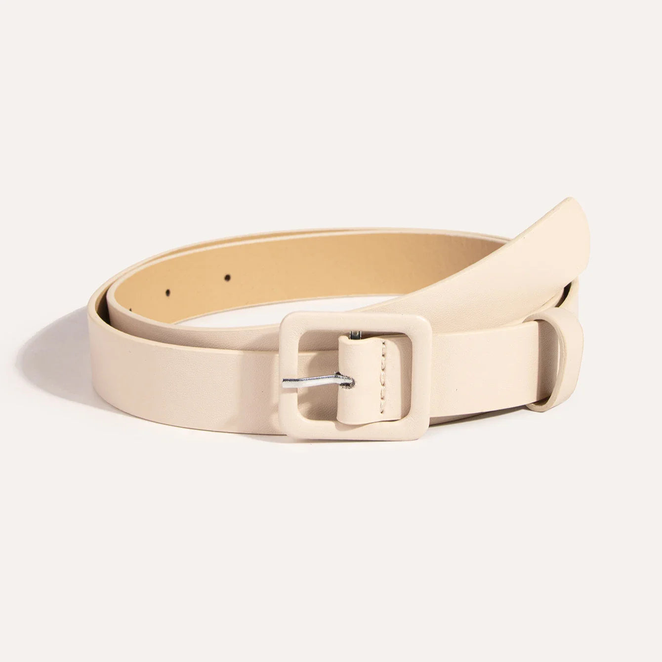 Women’s Square Buckle Belt PU Leather - beige / 100cm