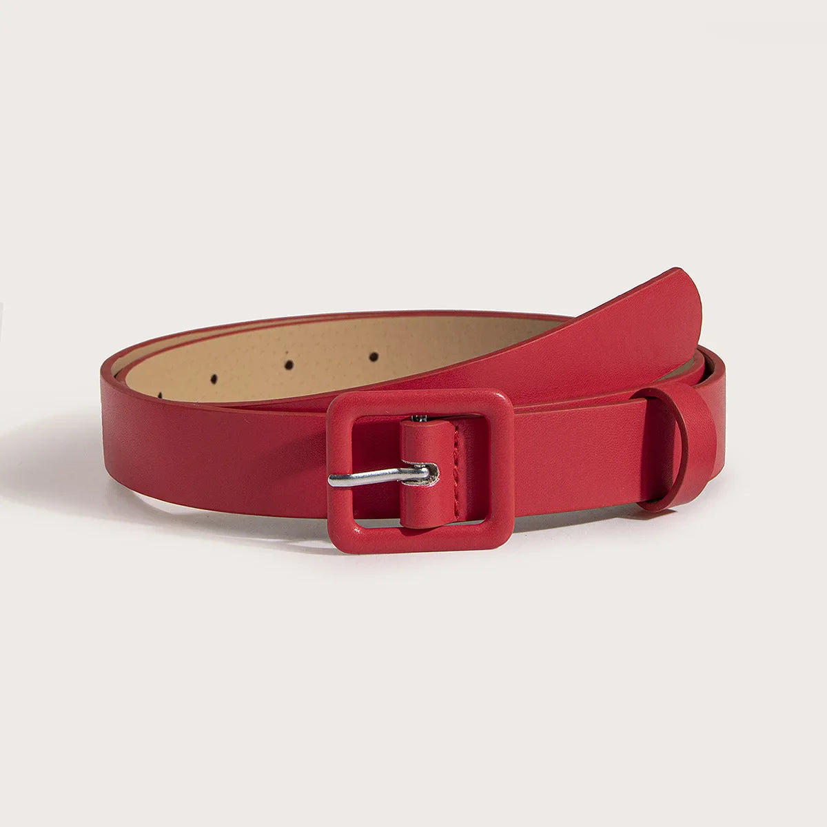 Women’s Square Buckle Belt PU Leather - red / 100cm